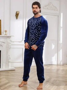 Hombres Conjunto de pijama con estampado de estrella de manga raglán - Multicolor - Ver 5