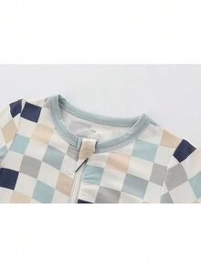 Baby Boy Checkerboard Print Zip Up Jumpsuit - Baby Blue - View 4