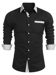 Nam Panel Tương phản Vá Túi Áo sơ mi - màu đen - Xem 4