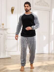 Hombres Conjunto de pijama de color combinado de manga raglán - Multicolor - Ver 4
