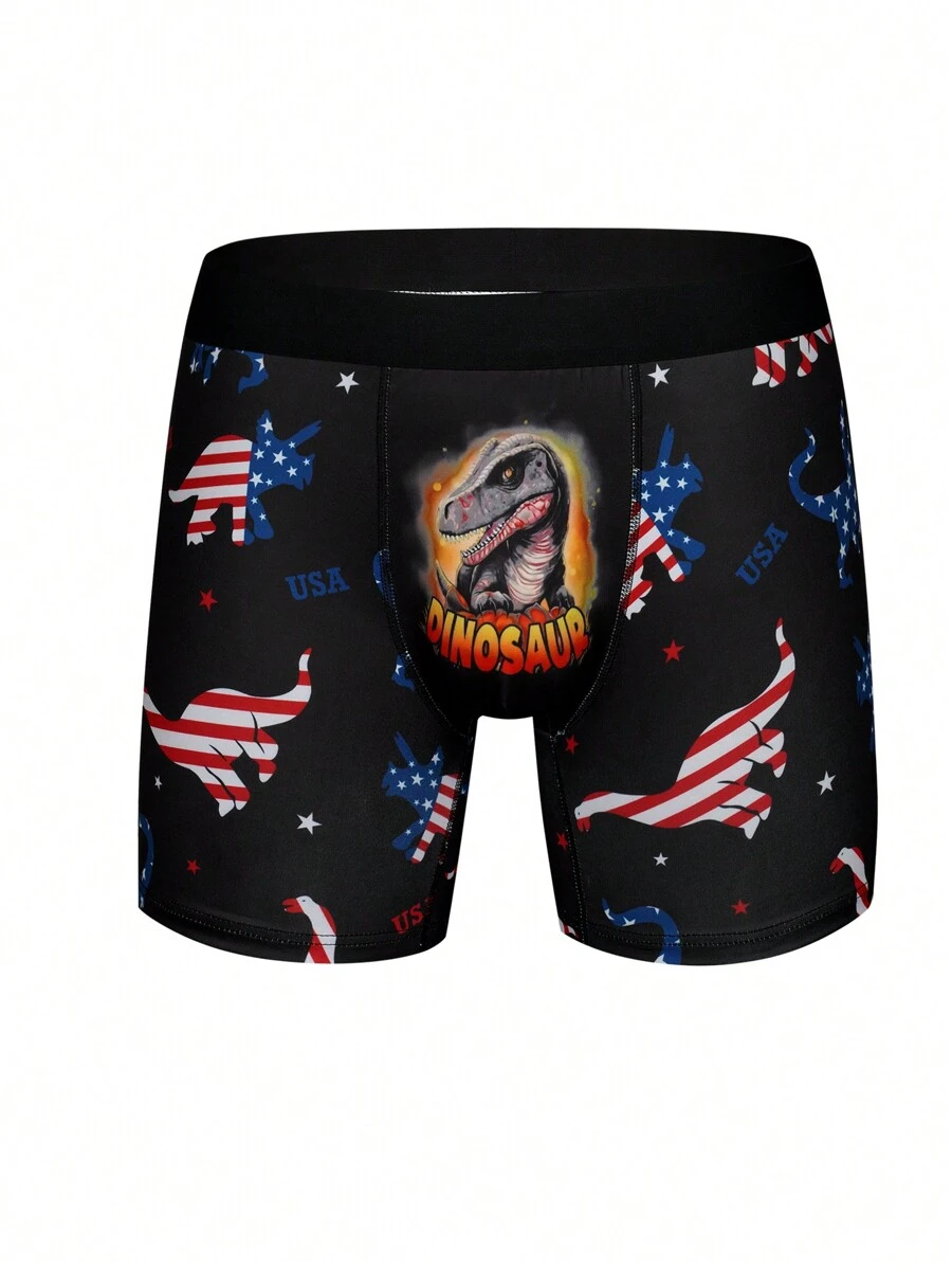 Men's Cartoon Dinosaur Printed Boxer Briefs - Multicolor - View 1