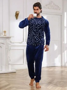 Hombres Conjunto de pijama con estampado de estrella de manga raglán - Multicolor - Ver 6