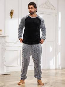 Hombres Conjunto de pijama de color combinado de manga raglán - Multicolor - Ver 3