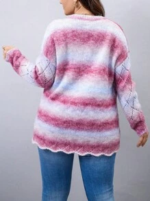 SHEIN LUNE 渐变色落肩镂空针织毛衣套头衫秋冬毛衣 - 彩色 - 查看 2