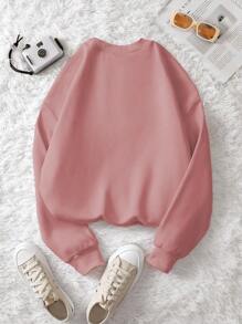 SHEIN LUNE 标语图案保暖内衬卫衣，适合毕业季、返校季、毕业典礼、教师节等场合，女士款，返校季套头衫，秋季卫衣 - 藕粉色 - 查看 2