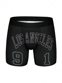 Men's Black Sporty Letter Print High Stretch Fabric Trunks With Tape Detail - Black - View 1
