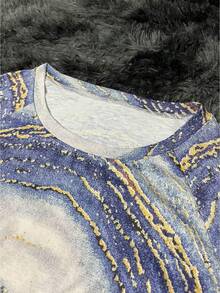 圖案印花插肩袖高低下擺T恤 - 淺灰色 - 查看 4