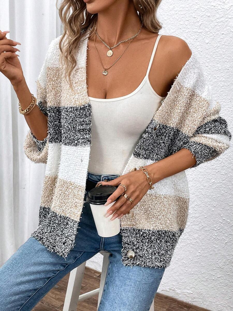 SHEIN Essnce Khối màu Thả vai Áo len Mở - Nhiều màu - Xem 1