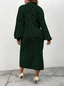 SHEIN Clasi Plus Geo Pattern Drop Shoulder Sweater Dress, For Winter - Multicolor - View 2