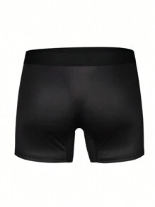 Men's Black Sporty Letter Print High Stretch Fabric Trunks With Tape Detail - Black - View 2