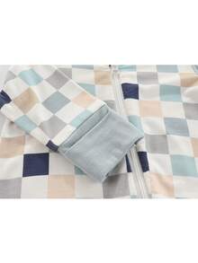 Baby Boy Checkerboard Print Zip Up Jumpsuit - Baby Blue - View 7