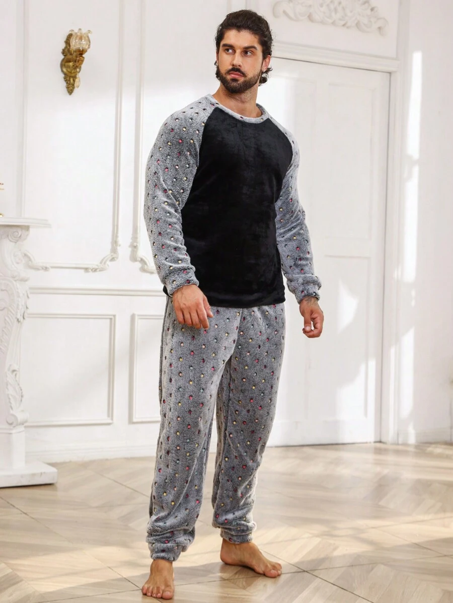 Hombres Conjunto de pijama de color combinado de manga raglán - Multicolor - Ver 1