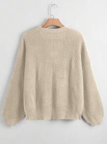 Calvaya Women Plus Size Solid Color V-Neck Single Row Button Long Sleeve Casual Knitted Cardigan, Versatile For Commuting And Outings, Autumn/Winter