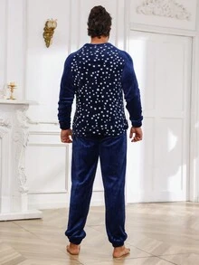 Hombres Conjunto de pijama con estampado de estrella de manga raglán - Multicolor - Ver 2