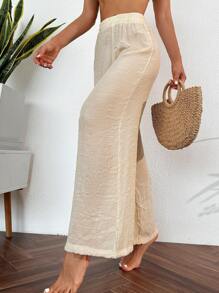 Swim Vcay Summer Beach Solid Elastic Waist Cover Up Pants