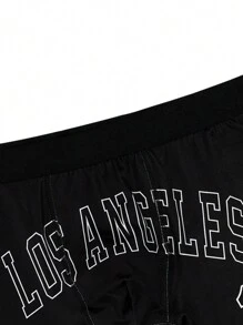 Men's Black Sporty Letter Print High Stretch Fabric Trunks With Tape Detail - Black - View 5