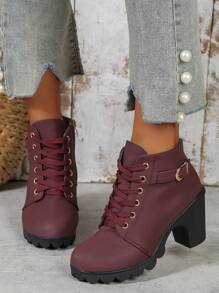 Botas De Mujer De Moda Versátiles Y Elegantes Para Viajar - Burdeos - Ver 4