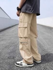 Manfinity EMRG Pantalones Cargo Holgado Para Hombres Con Bolsillo De Solapa Y Bolsillos Laterales - Caqui - Ver 2