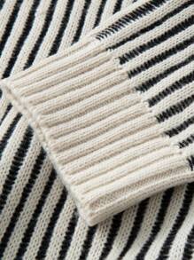 休閒條紋男士毛衣 - 杏色 - 查看 3