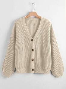 Calvaya Women Plus Size Solid Color V-Neck Single Row Button Long Sleeve Casual Knitted Cardigan, Versatile For Commuting And Outings, Autumn/Winter