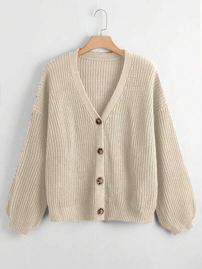 Calvaya Women Plus Size Solid Color V-Neck Single Row Button Long Sleeve Casual Knitted Cardigan, Versatile For Commuting And Outings, Autumn/Winter Fall Cloth For Women