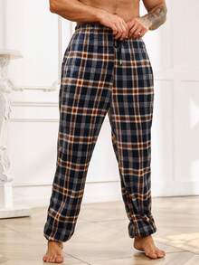 Men Plaid Print Drawstring Waist Sleep Pants - Multicolor - View 3