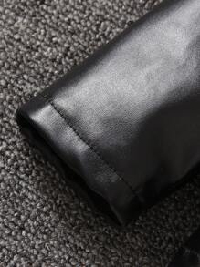 SHEIN Young Boy Flap Detail PU Jacket & Pants Without Tee Chic Outfits For Autumn/Winter - Black - View 7