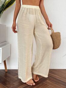 Swim Vcay Summer Beach Solid Elastic Waist Cover Up Pants