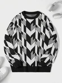 RueChic Nam Mẫu Geo Áo len - Đen và trắng - Xem 1