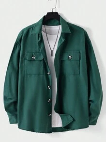 RueChic Men Flap Pocket Drop Shoulder Jacket Without Tee - Green - View 1