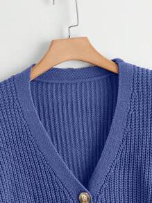 Calvaya Plus Button Front Drop Shoulder Cardigan - Blue - View 4