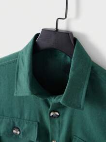 RueChic Men Flap Pocket Drop Shoulder Jacket Without Tee - Green - View 5