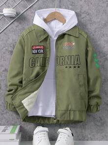 1pc Tween Boys' Letter Printed Jacket Fall Winter - Orange - View 1