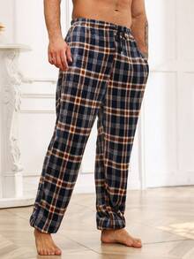 Men Plaid Print Drawstring Waist Sleep Pants - Multicolor - View 5