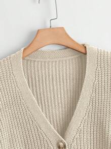 Calvaya Women Plus Size Solid Color V-Neck Single Row Button Long Sleeve Casual Knitted Cardigan, Versatile For Commuting And Outings, Autumn/Winter