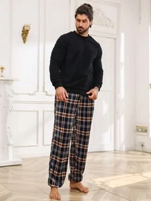 Men Plaid Print Drawstring Waist Sleep Pants - Multicolor - View 4