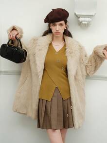 Plaid Print Pleated Skirt - Coffee Brown - View 3