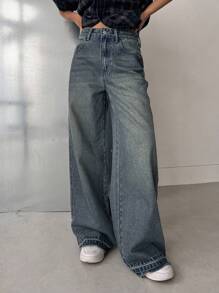 Dazy Star Slant Pocket Wide Leg Jeans - Light Wash - View 1