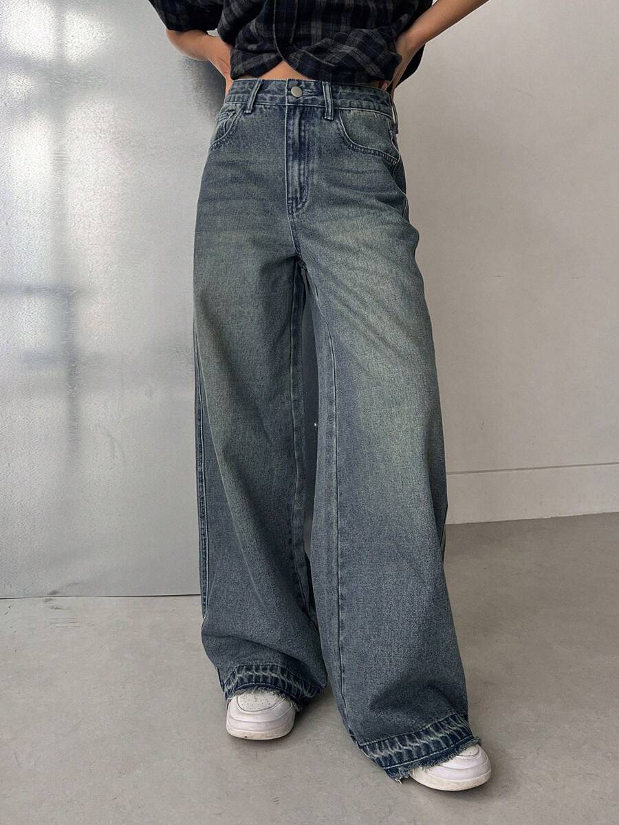 Dazy Star Slant Pocket Wide Leg Jeans - Light Wash - View 1