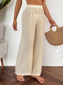 Swim Vcay Summer Beach Solid Elastic Waist Cover Up Pants