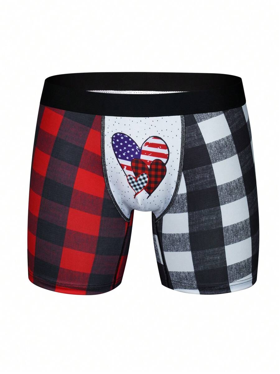Men Plaid & Heart Print Boxer Brief - Multicolor - View 1
