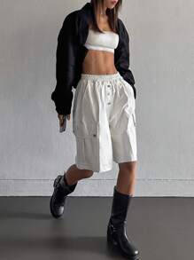 DAZY 實色顯瘦開衩款丹寧短外套 - 黑色 - 查看 5