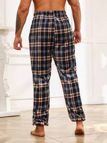 Men Plaid Print Drawstring Waist Sleep Pants - Multicolor - View 2