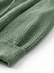 Áo hoodie dệt kim màu trơn cỡ lớn cho nữ có dây rút ở cổ tay, thiết kế tay áo raglan, áo len chui đầu tối giản thường ngày cho mùa thu/đông - Màu xanh lá cây đậm - Xem 3