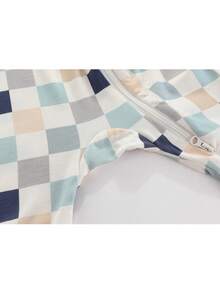 Baby Boy Checkerboard Print Zip Up Jumpsuit - Baby Blue - View 5