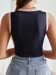 SHEIN Đồ họa Hình & Khẩu hiệu Tương phản ràng buộc Crop Tank Top - màu đen - Xem 2