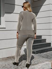 RueChic Plus Surplice Neck Drop Shoulder Top & Leggings - Beige - View 2