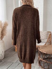 SHEIN Essnce Áo khoác cardigan thả vai hai túi - màu nâu - Xem 2