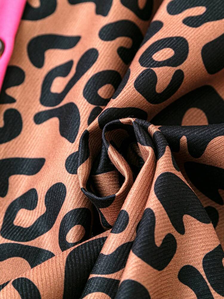 Plus Leopard Print Contrast Trim Vest Coat