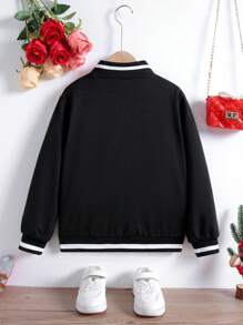 SHEIN Tween dziewczynka Grafika rysunkowa Pasiaste wykończenie Kurtka bomberka Bez swetra Dla Boże Narodzenie